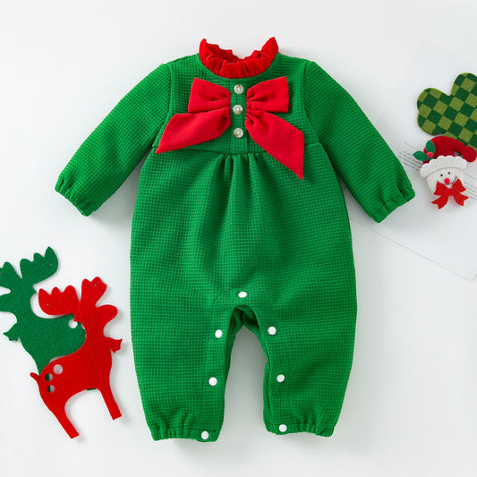Christmas Baby Jumpsuit Autumn Winter New Long Sleeve Stylish Bow Baby Romper Trendy