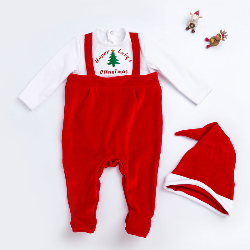 Christmas Baby Autumn Winter Jumpsuit Baby Clothes Baby Romper Long Sleeve Jumpsuit Open Crotch Crawling Suit