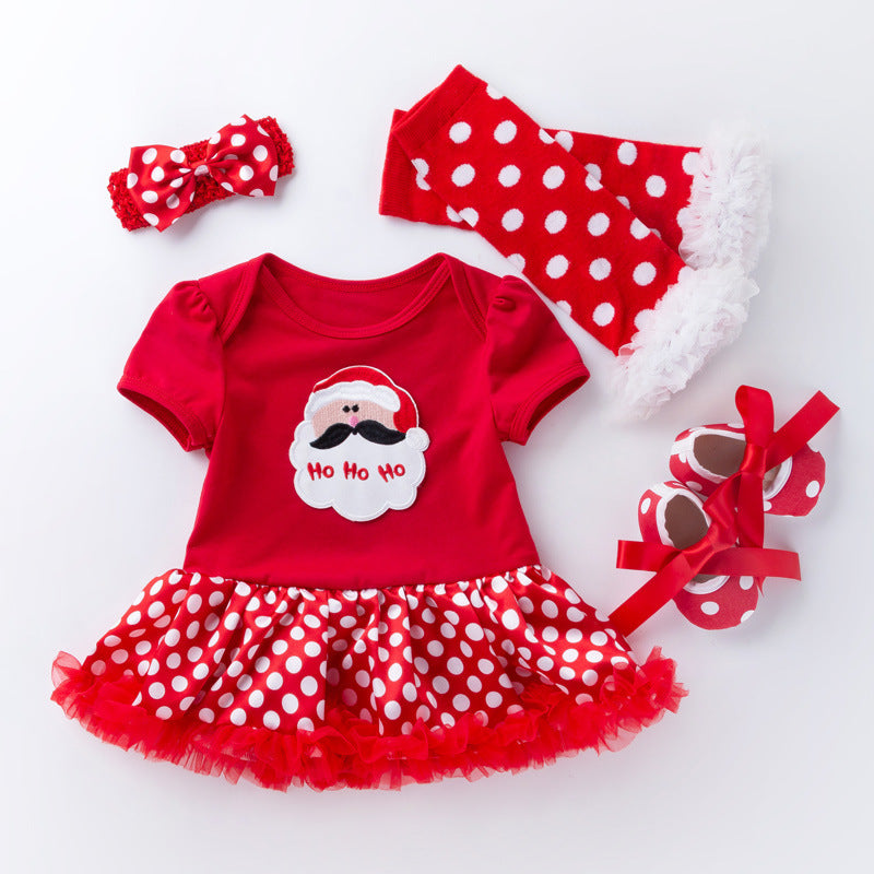 New Christmas Baby Girl Short Sleeve Romper Dress Infant Short Sleeve Jumpsuit Set