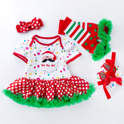 New Christmas Baby Girl Short Sleeve Romper Dress Infant Short Sleeve Jumpsuit Set