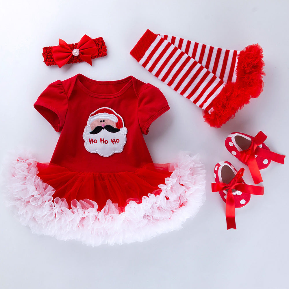 New Christmas Baby Girl Short Sleeve Romper Dress Infant Short Sleeve Jumpsuit Set