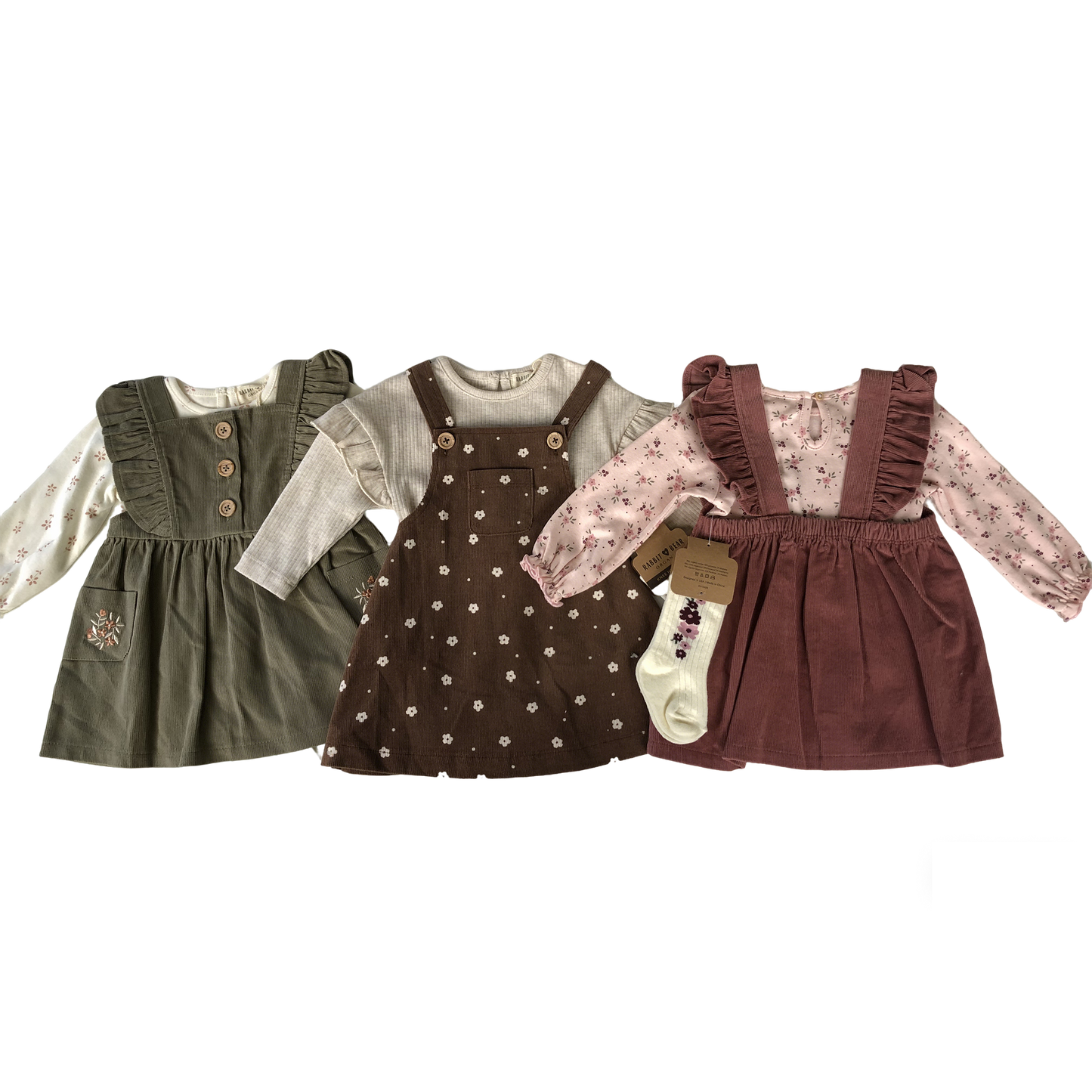 Corduroy overalls for baby girls aged 3-18 months: Corduroy overalls dress, romper &amp; stockings