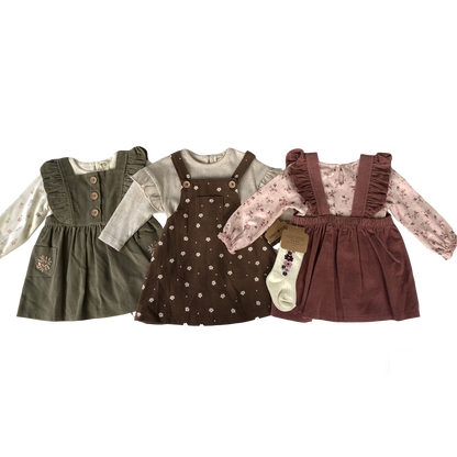 Corduroy overalls for baby girls aged 3-18 months: Corduroy overalls dress, romper &amp; stockings
