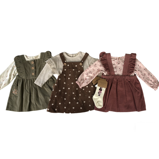 Corduroy overalls for baby girls aged 3-18 months: Corduroy overalls dress, romper &amp; stockings