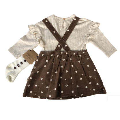 Corduroy overalls for baby girls aged 3-18 months: Corduroy overalls dress, romper &amp; stockings