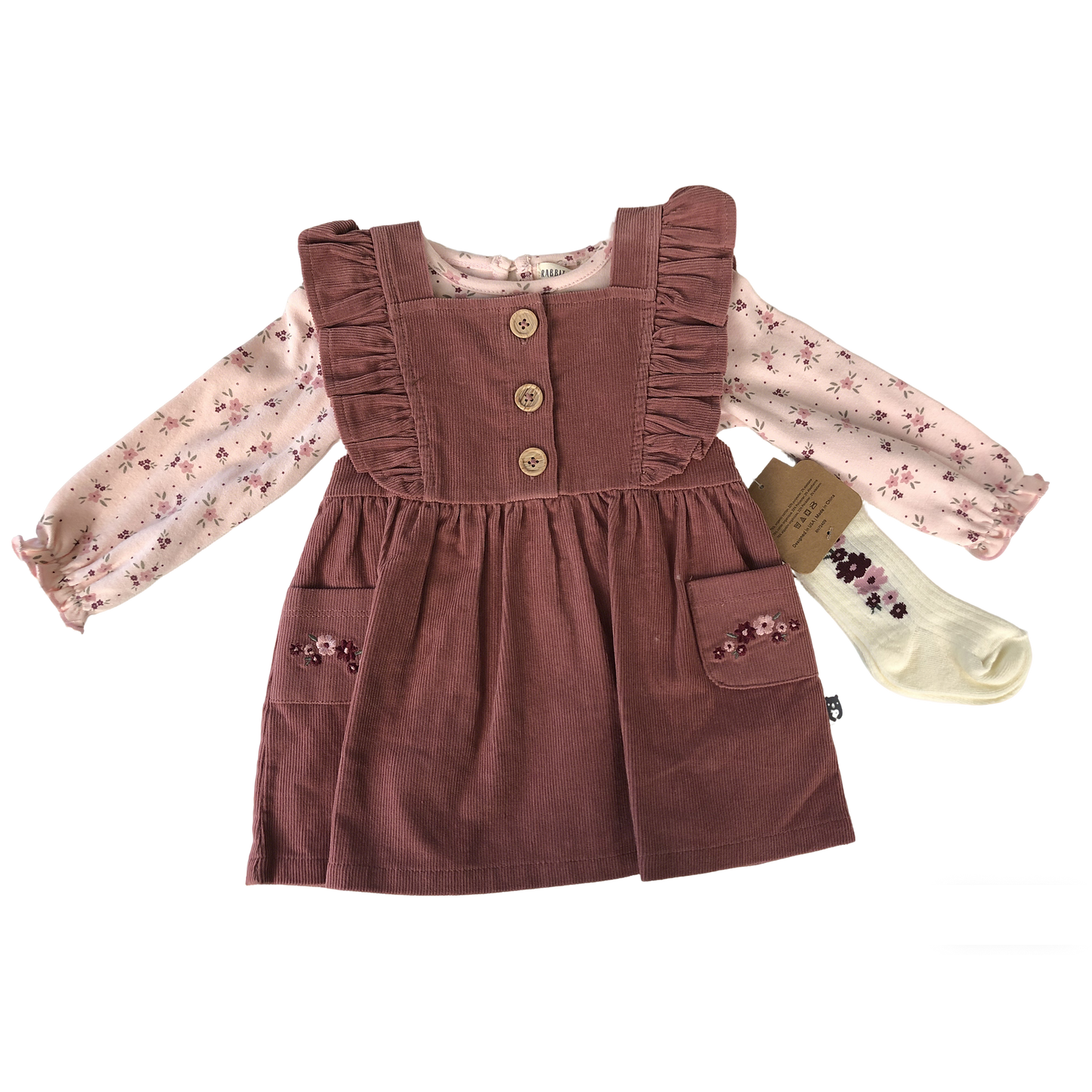 Corduroy overalls for baby girls aged 3-18 months: Corduroy overalls dress, romper &amp; stockings