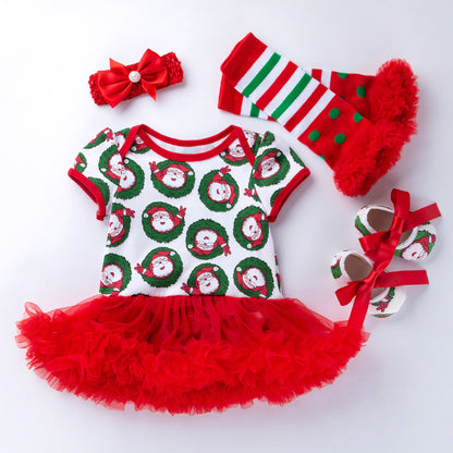 New Christmas Baby Girl Short Sleeve Romper Dress Infant Short Sleeve Jumpsuit Set