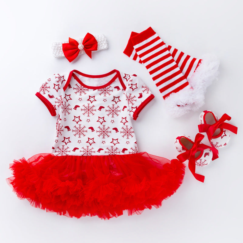 New Christmas Baby Girl Short Sleeve Romper Dress Infant Short Sleeve Jumpsuit Set