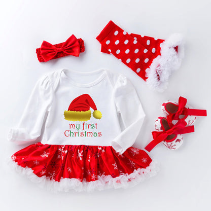Christmas Baby Big Snowflake Long Sleeve Romper Dress Set 0-2Girls' One-Piece Dress Kids' Clothing