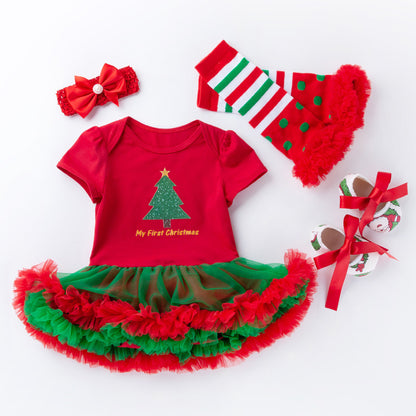 New Christmas Baby Girl Short Sleeve Romper Dress Infant Short Sleeve Jumpsuit Set