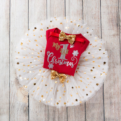 New long-sleeved romper skirt set for infants aged 0-2 years, perfect for Christmas and other festive occasions.