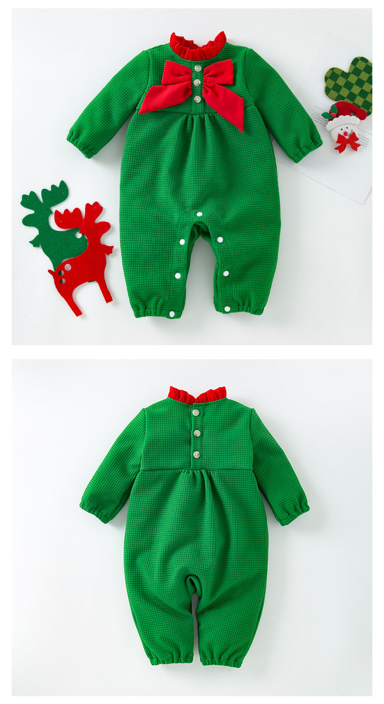 Christmas Baby Jumpsuit Autumn Winter New Long Sleeve Stylish Bow Baby Romper Trendy