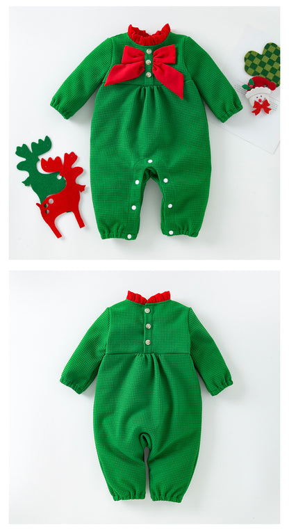 Christmas Baby Jumpsuit Autumn Winter New Long Sleeve Stylish Bow Baby Romper Trendy