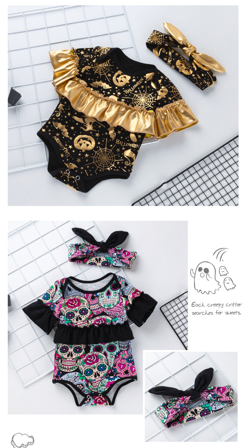 Children's Clothing New Halloween Christmas Baby Clothes Short Sleeve Romper Cartoon Onesie Jumpsuit