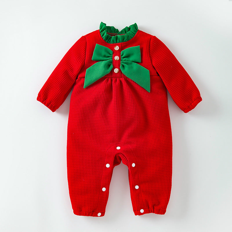 Christmas Baby Jumpsuit Autumn Winter New Long Sleeve Stylish Bow Baby Romper Trendy
