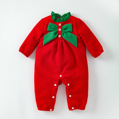 Christmas Baby Jumpsuit Autumn Winter New Long Sleeve Stylish Bow Baby Romper Trendy