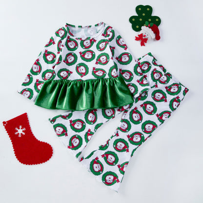 New Children's Clothing Festival Party Outfit Santa Claus Print Boys' Long Pants Set Trendy Versatile Knitwear