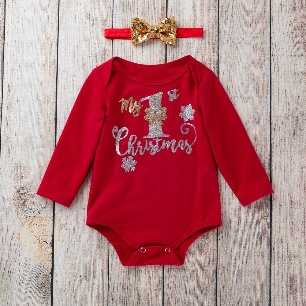 New long-sleeved romper skirt set for infants aged 0-2 years, perfect for Christmas and other festive occasions.