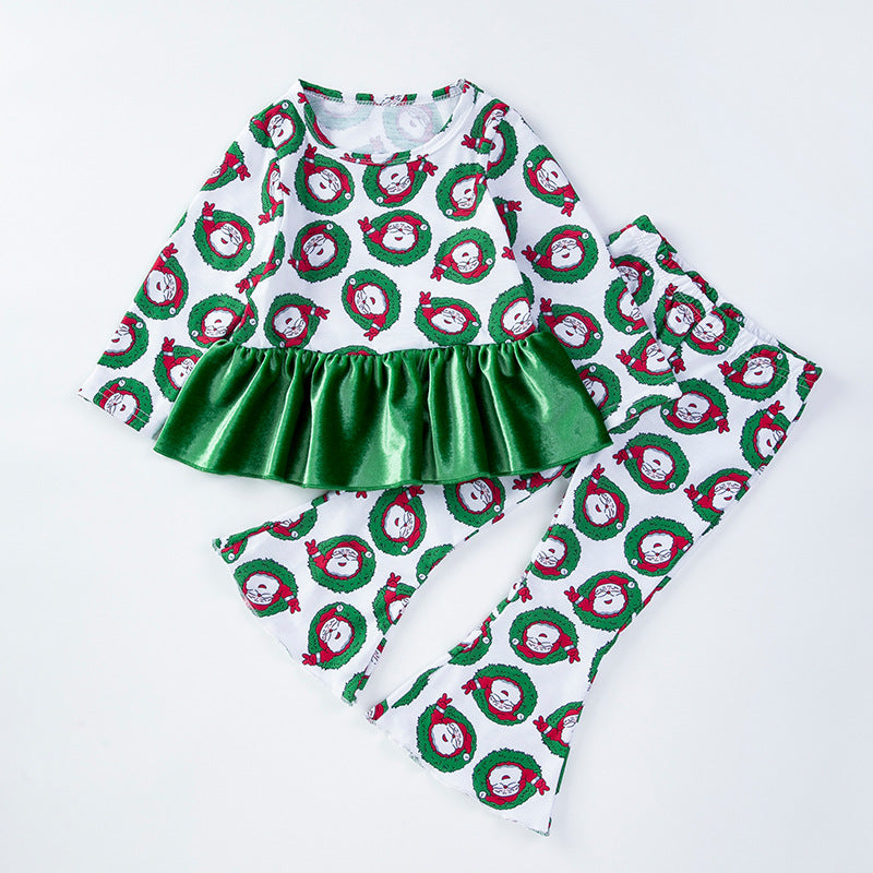 New Children's Clothing Festival Party Outfit Santa Claus Print Boys' Long Pants Set Trendy Versatile Knitwear