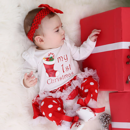 Christmas Baby Big Snowflake Long Sleeve Romper Dress Set 0-2Girls' One-Piece Dress Kids' Clothing