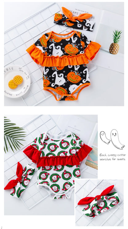 Children's Clothing New Halloween Christmas Baby Clothes Short Sleeve Romper Cartoon Onesie Jumpsuit