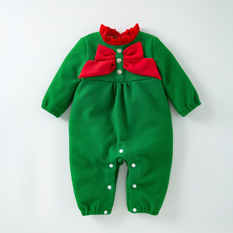 Christmas Baby Jumpsuit Autumn Winter New Long Sleeve Stylish Bow Baby Romper Trendy