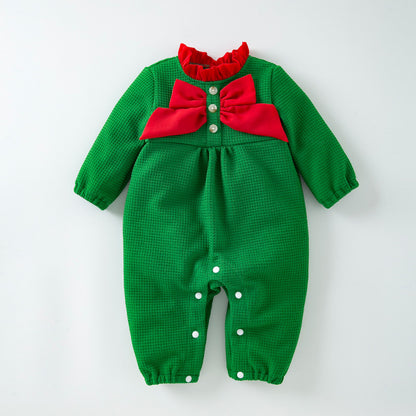 Christmas Baby Jumpsuit Autumn Winter New Long Sleeve Stylish Bow Baby Romper Trendy