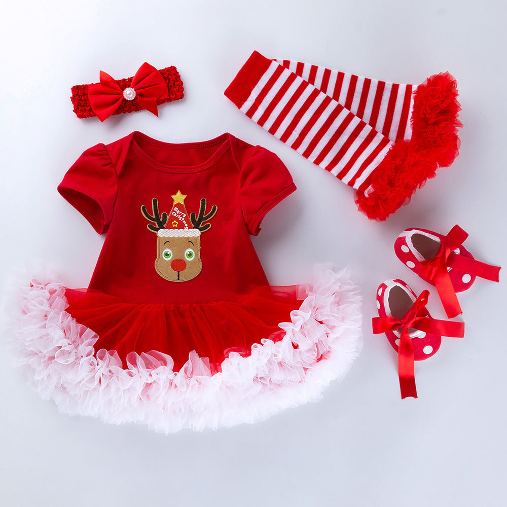 New Christmas Baby Girl Short Sleeve Romper Dress Infant Short Sleeve Jumpsuit Set