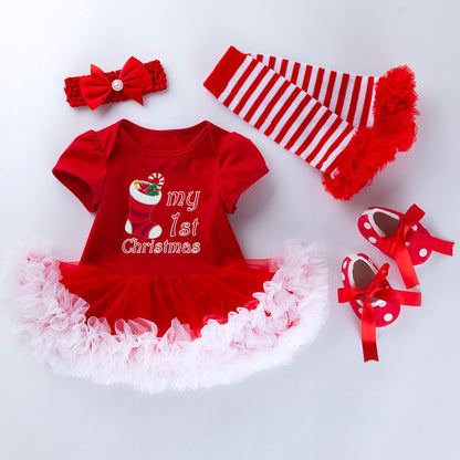 New Christmas Baby Girl Short Sleeve Romper Dress Infant Short Sleeve Jumpsuit Set