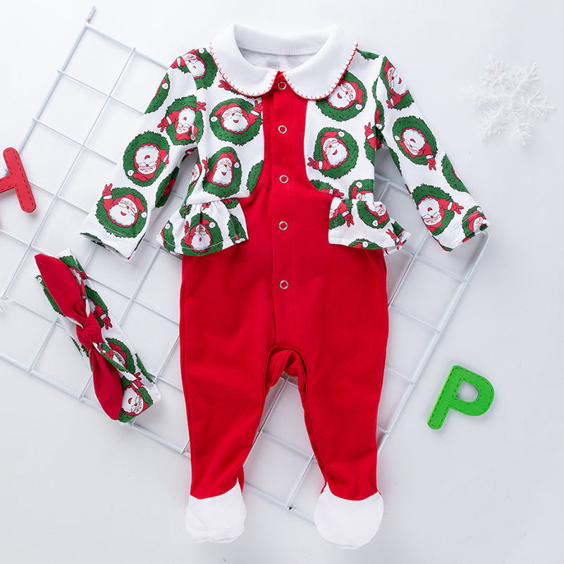 Christmas Baby Autumn Winter Jumpsuit Baby Clothes Baby Romper Long Sleeve Jumpsuit Open Crotch Crawling Suit