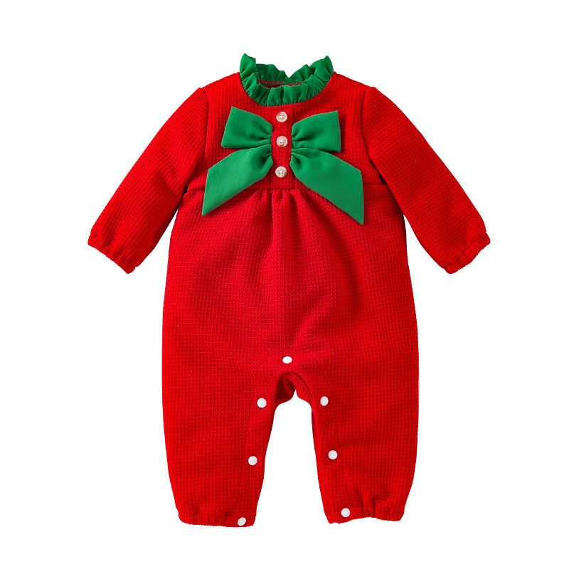 Christmas Baby Jumpsuit Autumn Winter New Long Sleeve Stylish Bow Baby Romper Trendy