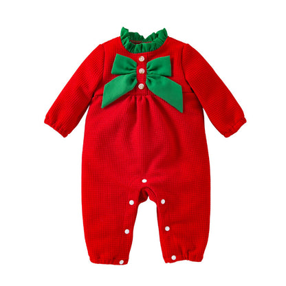Christmas Baby Jumpsuit Autumn Winter New Long Sleeve Stylish Bow Baby Romper Trendy