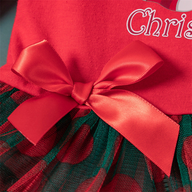 2025 Autumn/Winter New Christmas Long-Sleeved Romper, Puffy Princess Dress, Headband Two-Piece Set