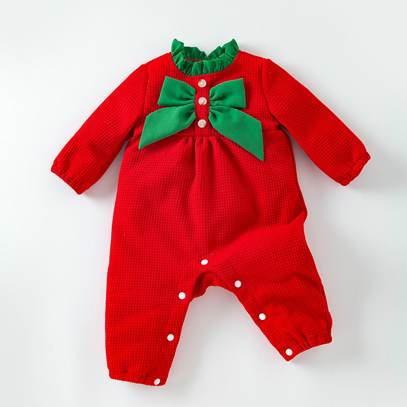Christmas Baby Jumpsuit Autumn Winter New Long Sleeve Stylish Bow Baby Romper Trendy