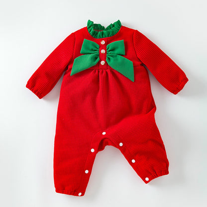 Christmas Baby Jumpsuit Autumn Winter New Long Sleeve Stylish Bow Baby Romper Trendy