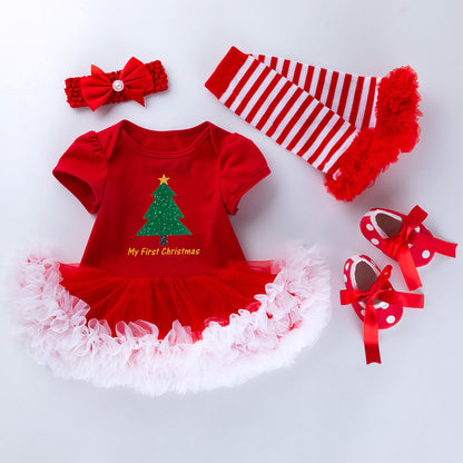 New Christmas Baby Girl Short Sleeve Romper Dress Infant Short Sleeve Jumpsuit Set