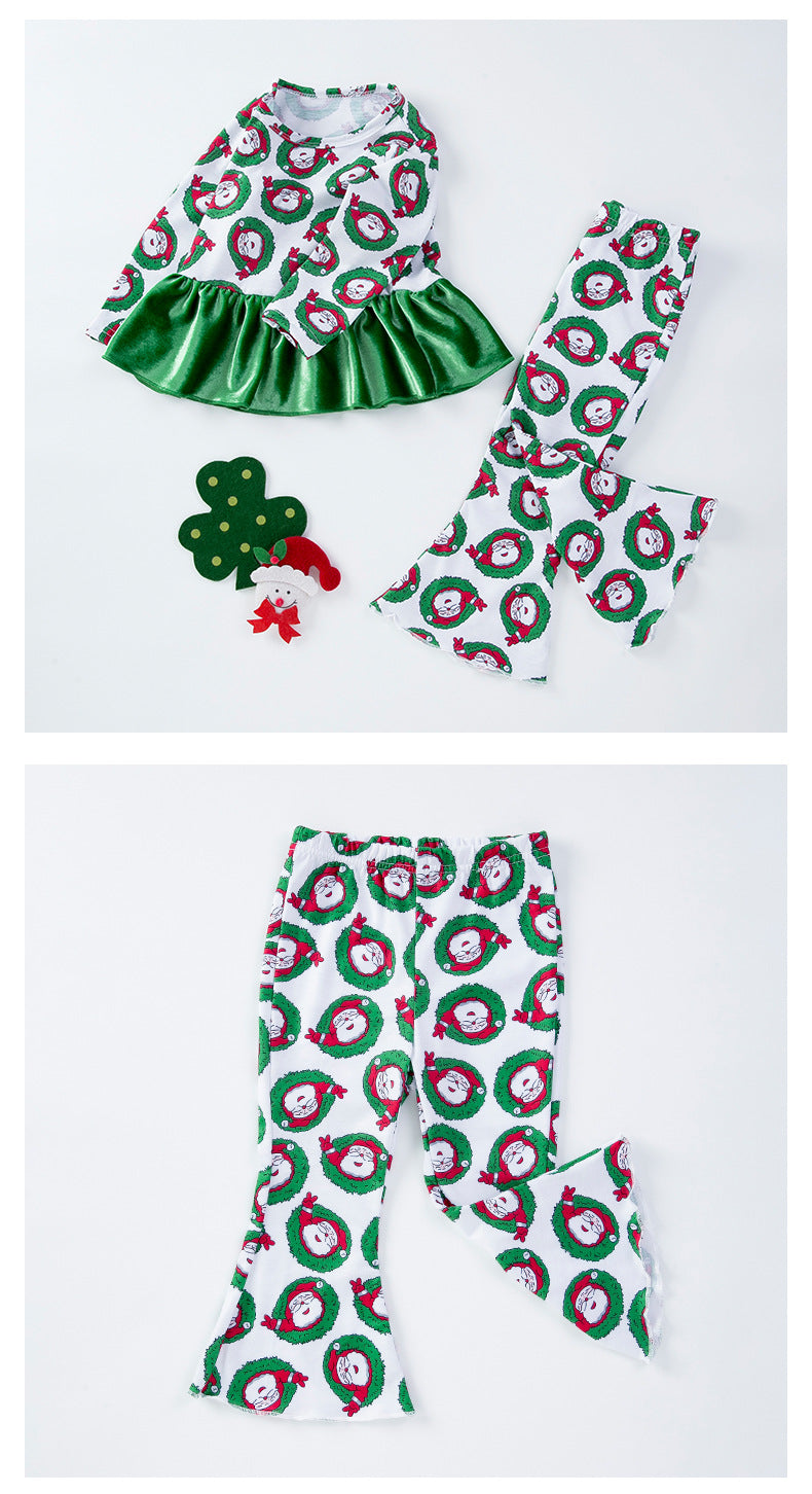 New Children's Clothing Festival Party Outfit Santa Claus Print Boys' Long Pants Set Trendy Versatile Knitwear