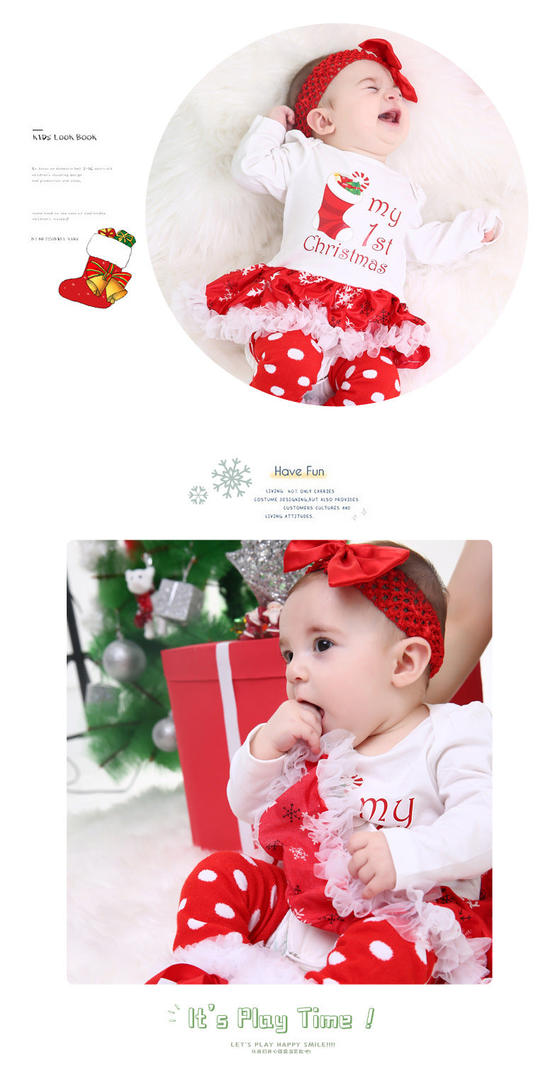 Christmas Baby Big Snowflake Long Sleeve Romper Dress Set 0-2Girls' One-Piece Dress Kids' Clothing