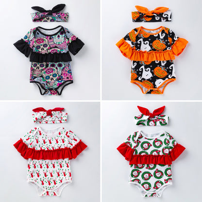 Children's Clothing New Halloween Christmas Baby Clothes Short Sleeve Romper Cartoon Onesie Jumpsuit
