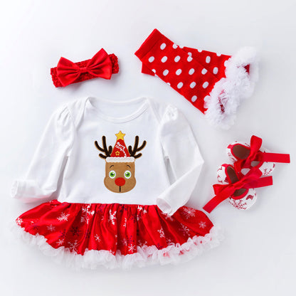 Christmas Baby Big Snowflake Long Sleeve Romper Dress Set 0-2Girls' One-Piece Dress Kids' Clothing