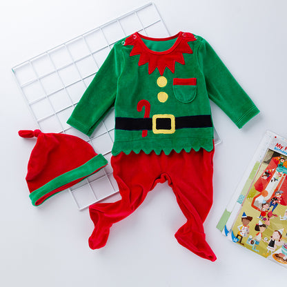 New Spring Autumn Winter Long Sleeve Thickened Fleece Christmas Jumpsuit Warm Romper