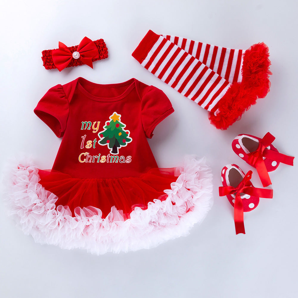 New Christmas Baby Girl Short Sleeve Romper Dress Infant Short Sleeve Jumpsuit Set