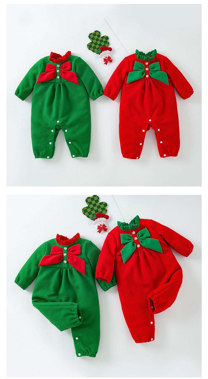 Christmas Baby Jumpsuit Autumn Winter New Long Sleeve Stylish Bow Baby Romper Trendy