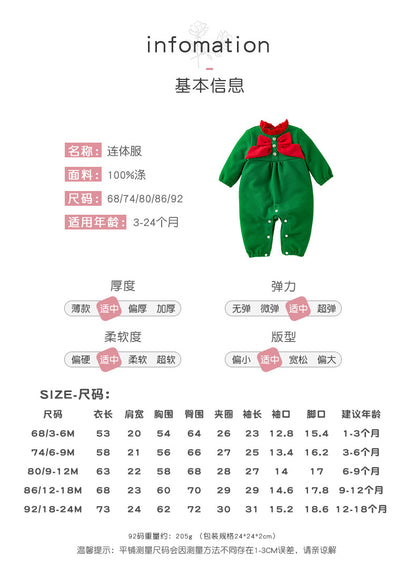 Christmas Baby Jumpsuit Autumn Winter New Long Sleeve Stylish Bow Baby Romper Trendy