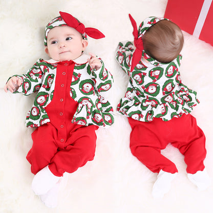 Christmas Baby Autumn Winter Jumpsuit Baby Clothes Baby Romper Long Sleeve Jumpsuit Open Crotch Crawling Suit
