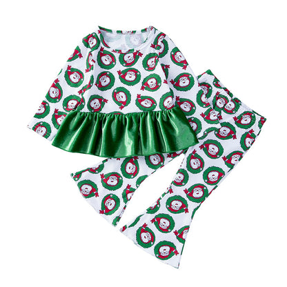 New Children's Clothing Festival Party Outfit Santa Claus Print Boys' Long Pants Set Trendy Versatile Knitwear