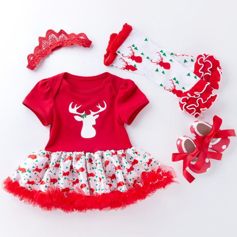 New Christmas Baby Girl Short Sleeve Romper Dress Infant Short Sleeve Jumpsuit Set