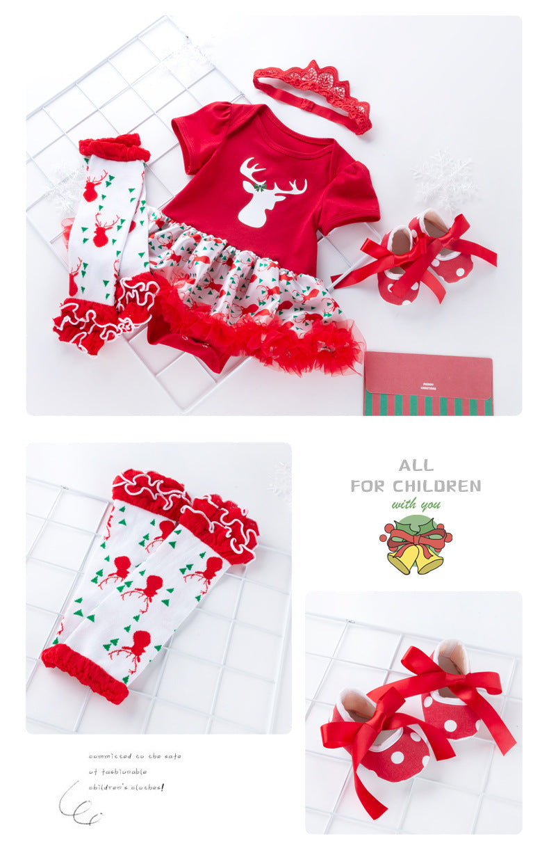 New Christmas Baby Girl Short Sleeve Romper Dress Infant Short Sleeve Jumpsuit Set