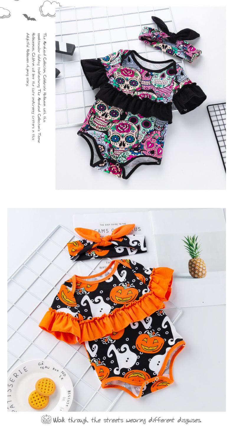 Children's Clothing New Halloween Christmas Baby Clothes Short Sleeve Romper Cartoon Onesie Jumpsuit