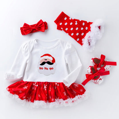 Christmas Baby Big Snowflake Long Sleeve Romper Dress Set 0-2Girls' One-Piece Dress Kids' Clothing